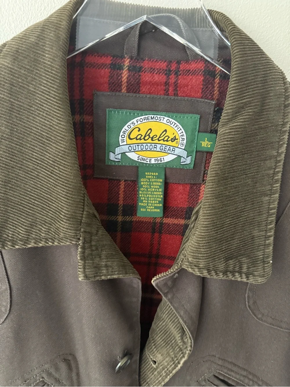 CABELA’S L Brown Barn Field Jacket flannel lining